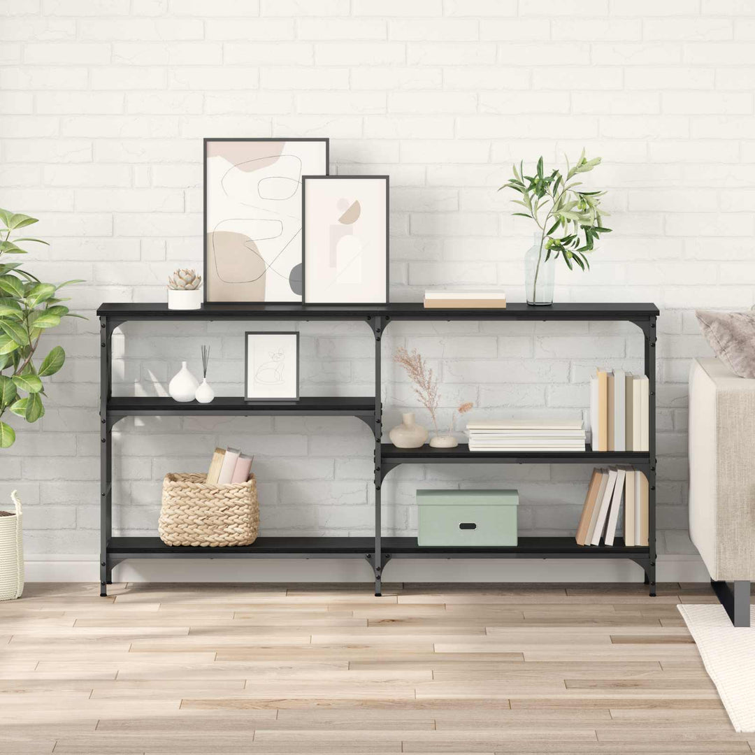 Konsolbord med hylde Sort eg 150 x 29 x 76,5 cm Konstrueret træ