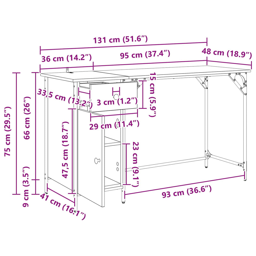 Computerbord Sort eg 131 x 48 x 75 cm Konstrueret træ