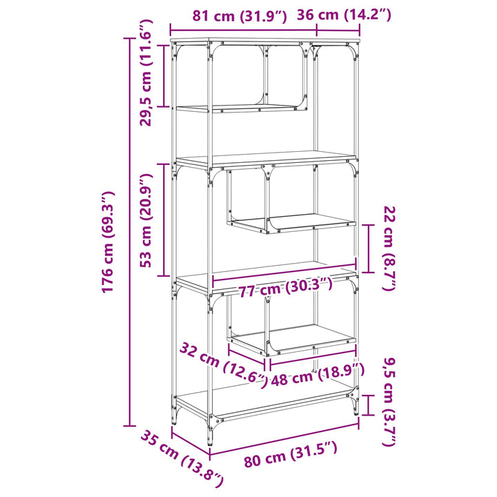 Bogreol Gammelt træ 81 x 36 x 176 cm Konstrueret træ