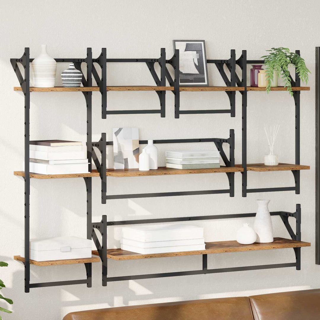 Væghyldesæt 6 pcs Gammelt træ 100 x 25 x 30 cm Konstrueret træ