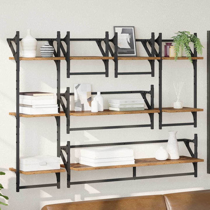 Væghyldesæt 6 pcs Gammelt træ 100 x 25 x 30 cm Konstrueret træ