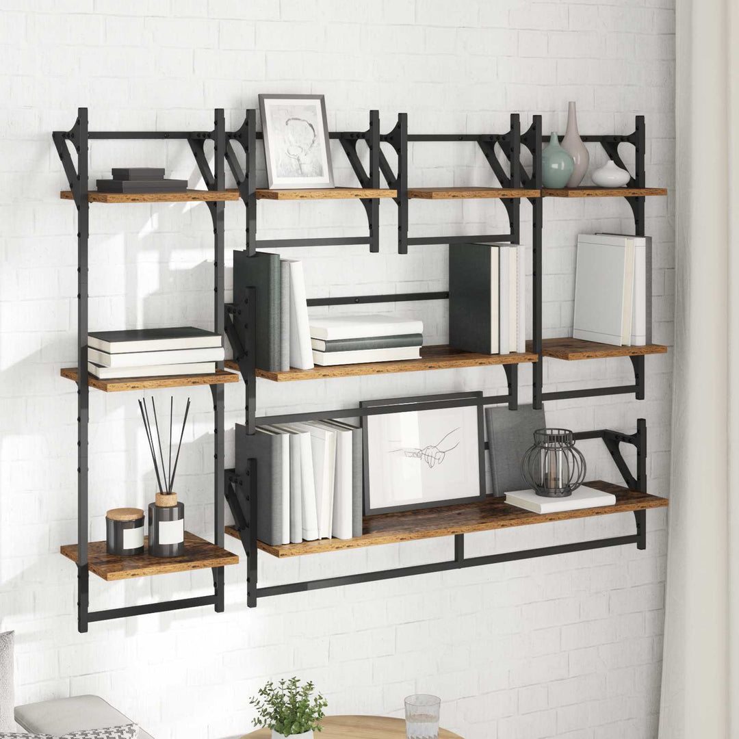 Væghyldesæt 6 pcs Gammelt træ 100 x 25 x 30 cm Konstrueret træ
