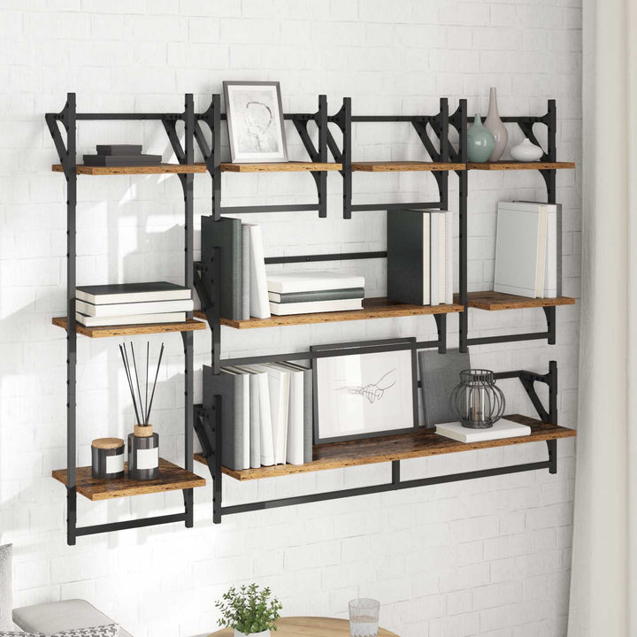 Væghyldesæt 6 pcs Gammelt træ 100 x 25 x 30 cm Konstrueret træ