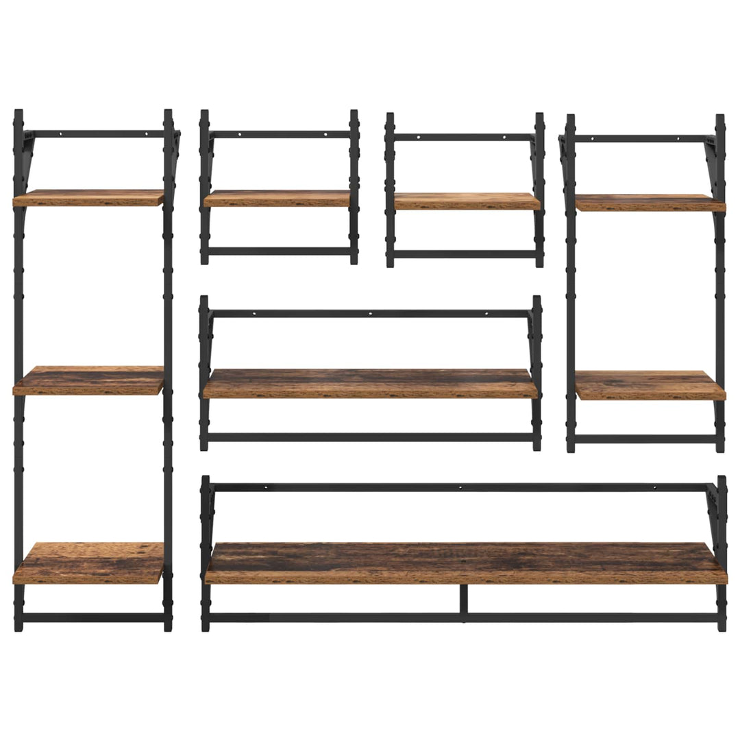 Væghyldesæt 6 pcs Gammelt træ 100 x 25 x 30 cm Konstrueret træ