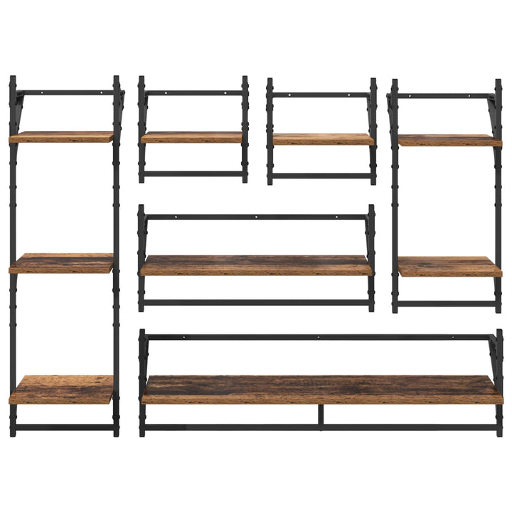 Væghyldesæt 6 pcs Gammelt træ 100 x 25 x 30 cm Konstrueret træ