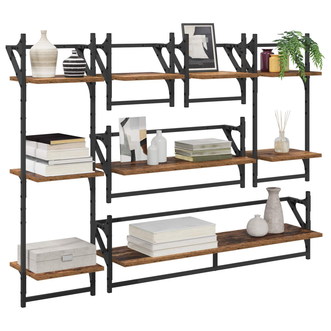 Væghyldesæt 6 pcs Gammelt træ 100 x 25 x 30 cm Konstrueret træ