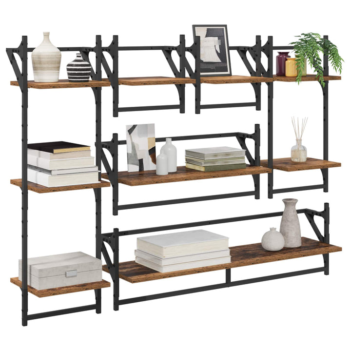 Væghyldesæt 6 pcs Gammelt træ 100 x 25 x 30 cm Konstrueret træ