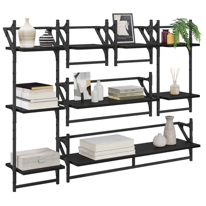 Væghyldesæt 6 pcs Sort eg 100 x 25 x 30 cm Konstrueret træ
