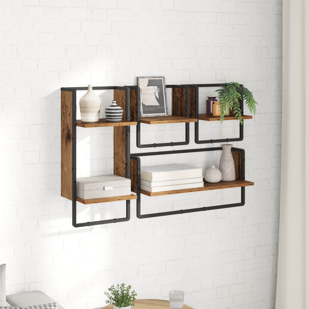 Væghyldesæt 4 pcs Gammelt træ 65 x 25 x 30 cm Konstrueret træ