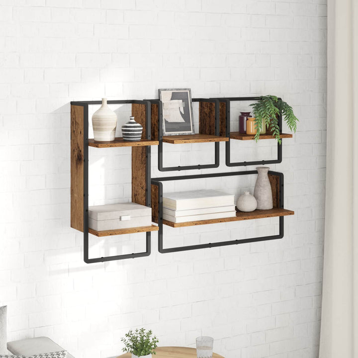 Væghyldesæt 4 pcs Gammelt træ 65 x 25 x 30 cm Konstrueret træ