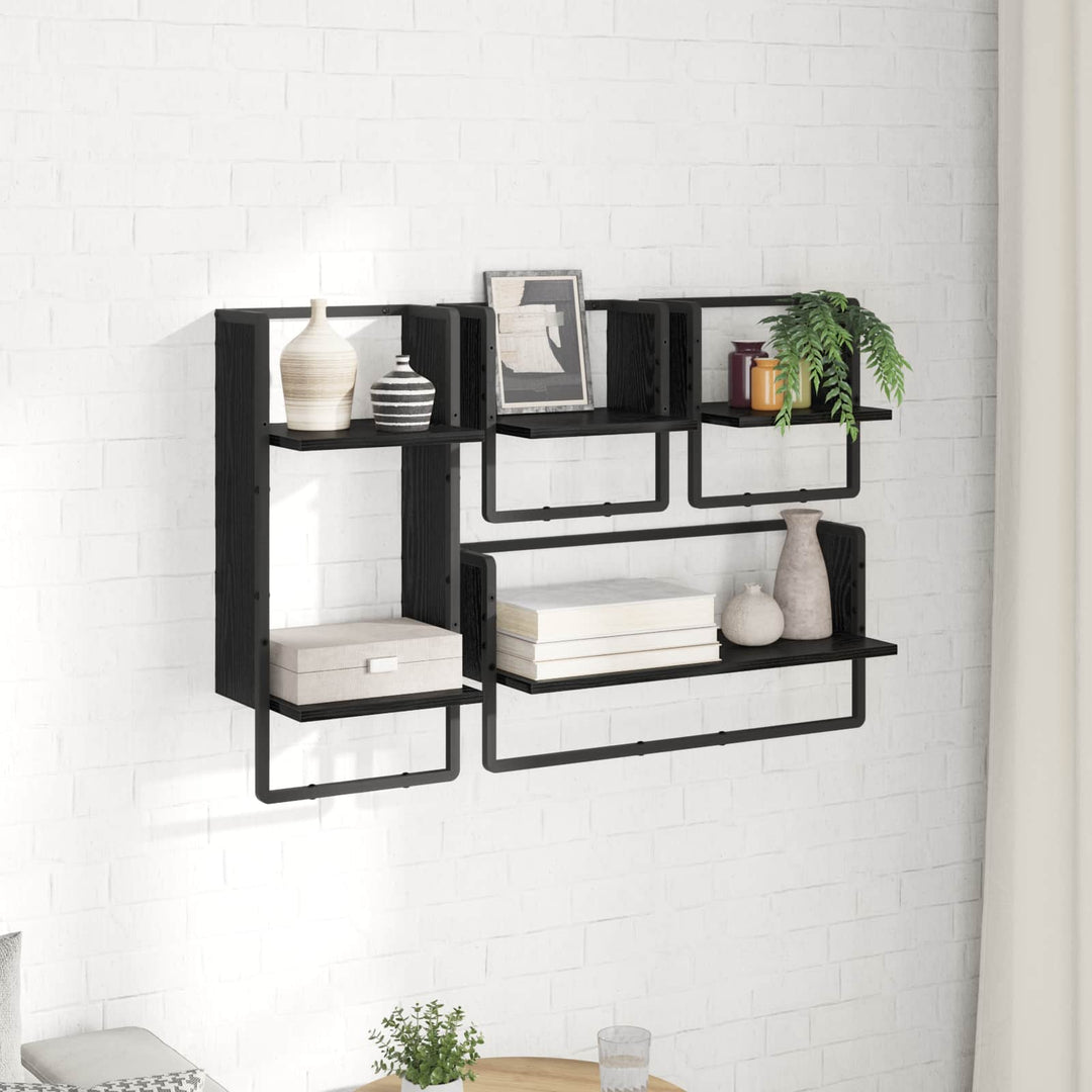 Væghyldesæt 4 pcs Sort eg 65 x 25 x 30 cm Konstrueret træ
