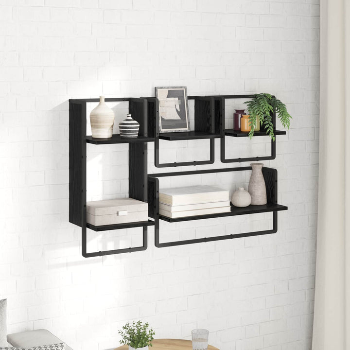 Væghyldesæt 4 pcs Sort eg 65 x 25 x 30 cm Konstrueret træ