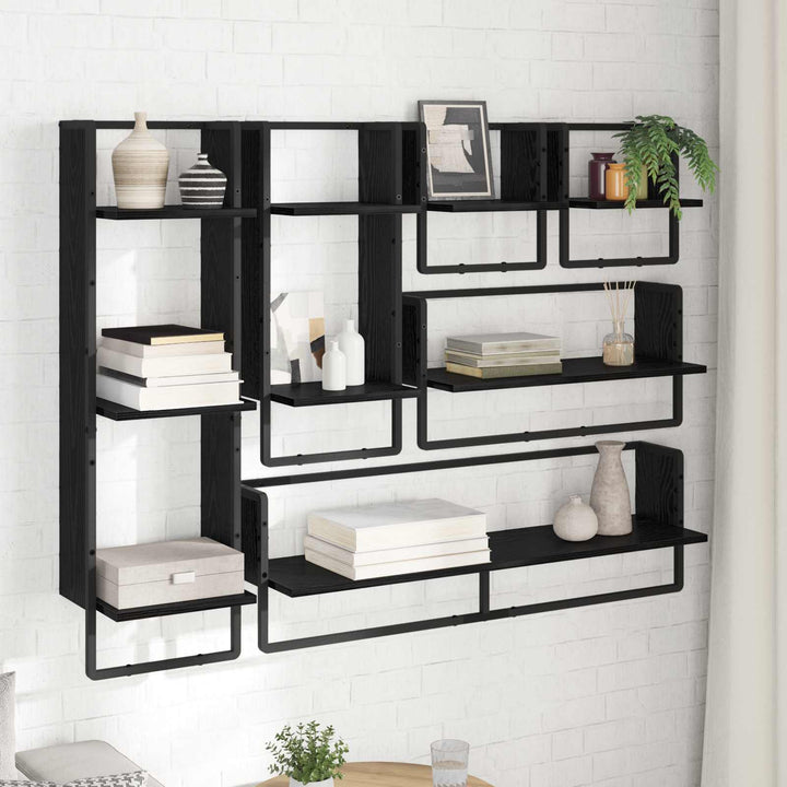 Væghyldesæt 6 pcs Sort eg 100 x 25 x 30 cm Konstrueret træ