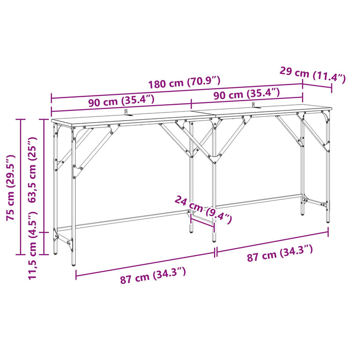 Konsolbord Sort eg 180 x 30 x 75 cm Konstrueret træ