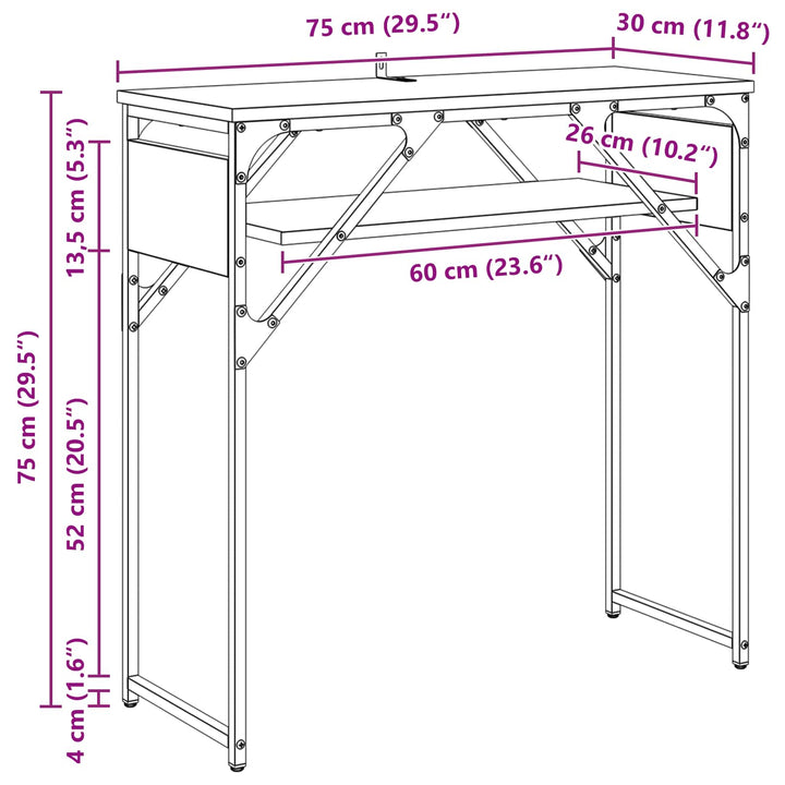Konsolbord Sort eg 75x30x75cm Konstrueret træ