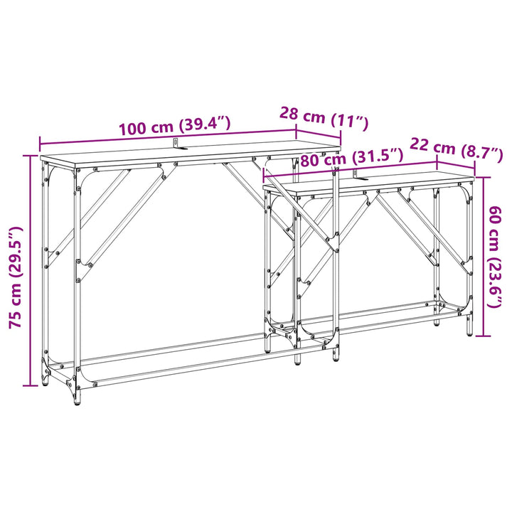 Konsolbord 2 stk. Artisan Egetræ 100 x 28 x 75 cm