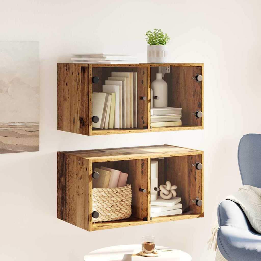Væggeskabe 2 pcs Gammelt træ 68 x 37 x 35 cm Konstrueret træ