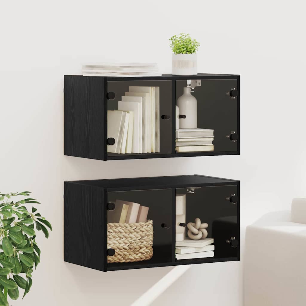Væggeskabe 2 pcs Sort eg 68 x 37 x 35 cm Konstrueret træ