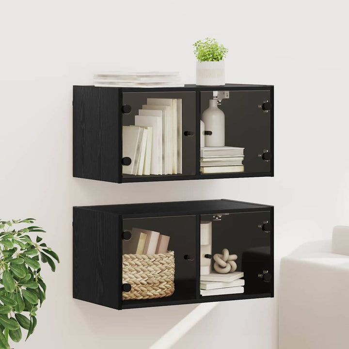 Væggeskabe 2 pcs Sort eg 68 x 37 x 35 cm Konstrueret træ