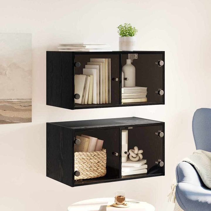 Væggeskabe 2 stk. 68 x 37 x 35 cm Konstrueret træ Sort eg
