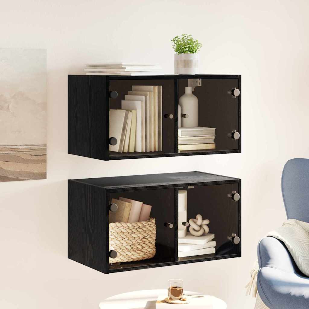 Væggeskabe 2 pcs Sort eg 68 x 37 x 35 cm Konstrueret træ