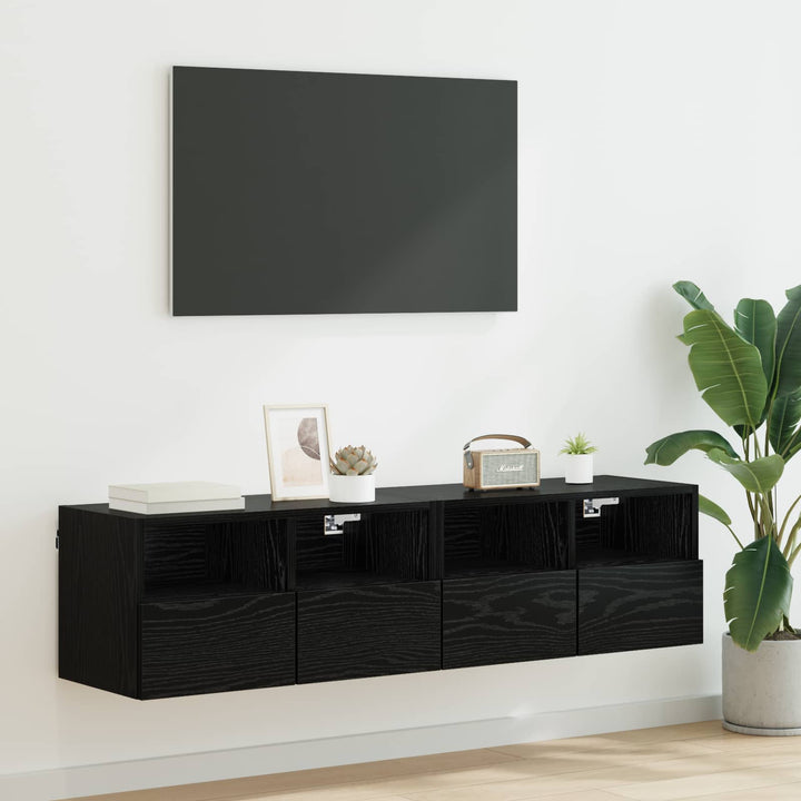 TV Væghylder 2 pcs Sort eg 60 x 30 x 30 cm Konstrueret træ