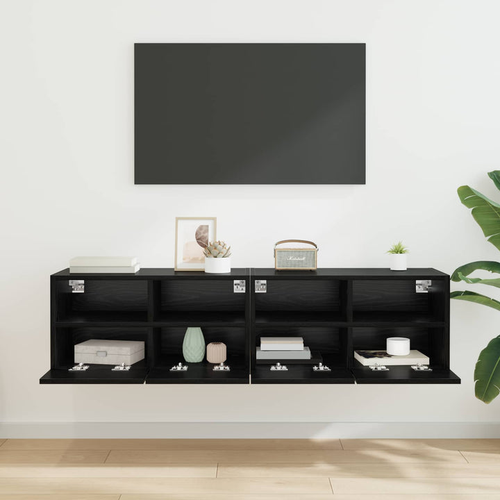 TV Væghylder 2 pcs Sort eg 60 x 30 x 30 cm Konstrueret træ