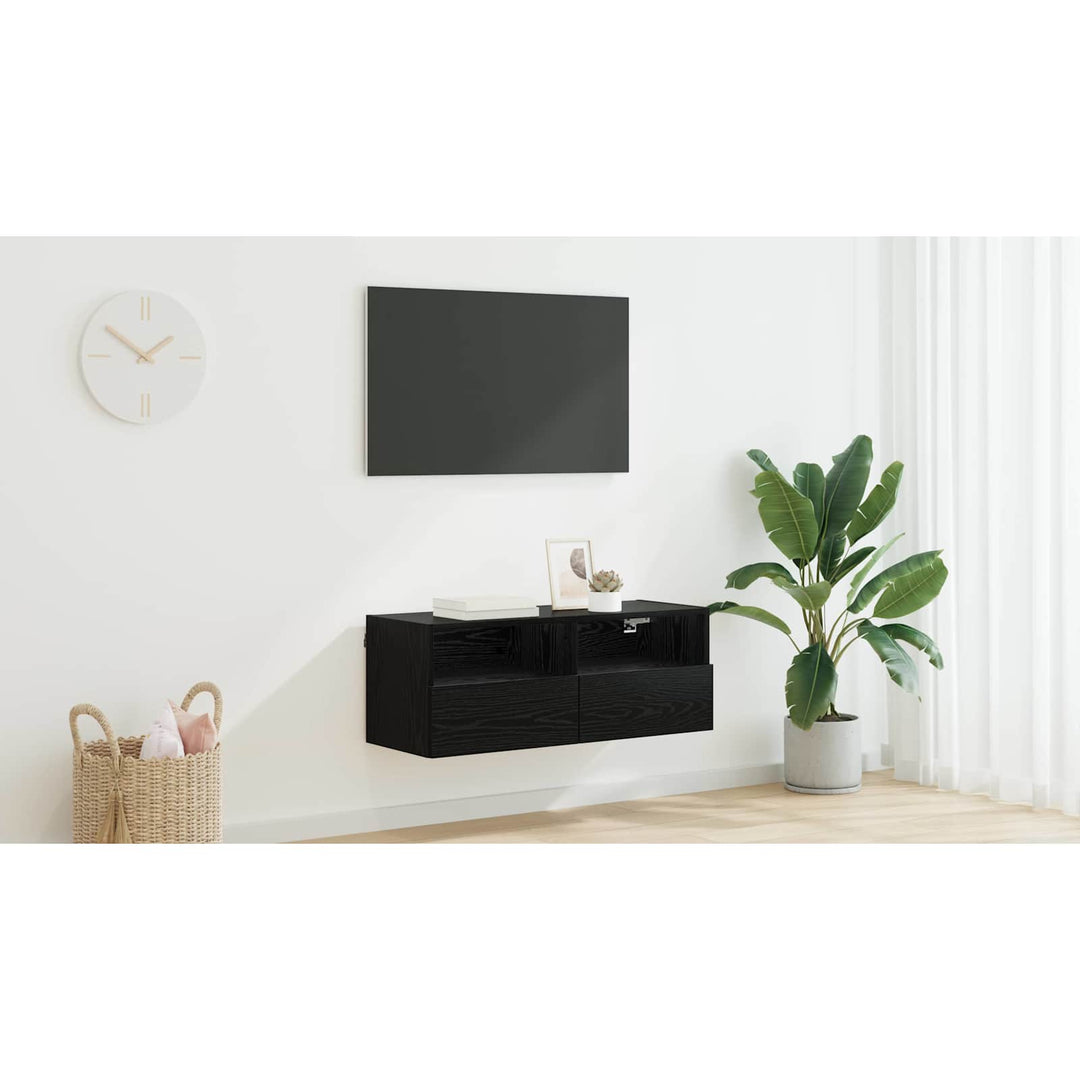 TV vægskab Vægmonteret Sort eg 80 x 30 x 30 cm Konstrueret træ