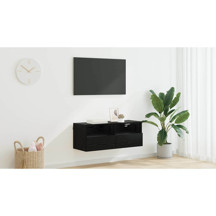 TV vægskab Vægmonteret Sort eg 80 x 30 x 30 cm Konstrueret træ