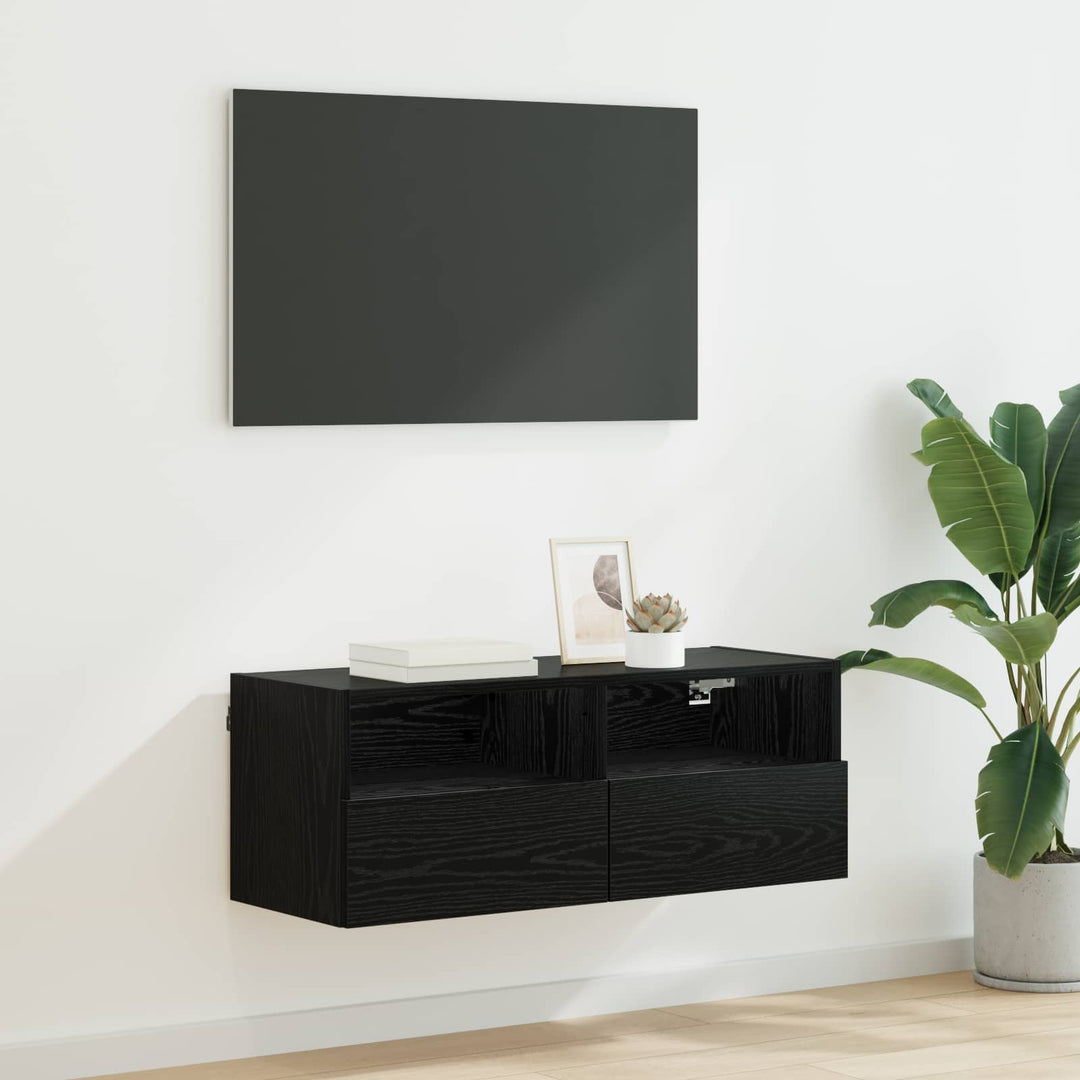 TV vægskab Vægmonteret Sort eg 80 x 30 x 30 cm Konstrueret træ