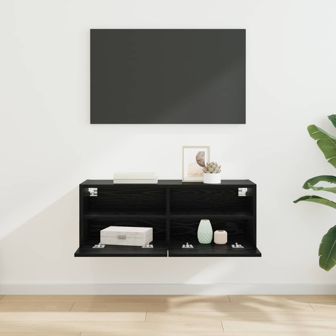 TV vægskab Vægmonteret Sort eg 80 x 30 x 30 cm Konstrueret træ