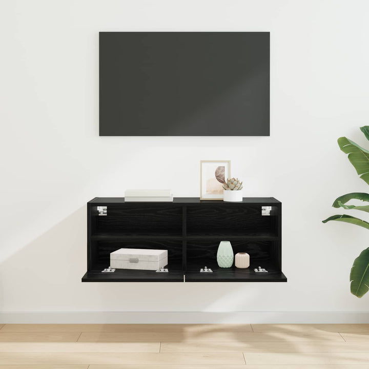 TV vægskab Vægmonteret Sort eg 80 x 30 x 30 cm Konstrueret træ