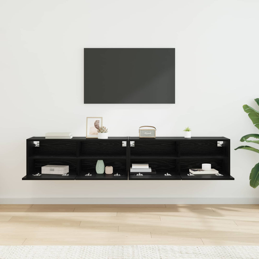 TV Væghylder 2 pcs Sort eg 80 x 30 x 30 cm Konstrueret træ