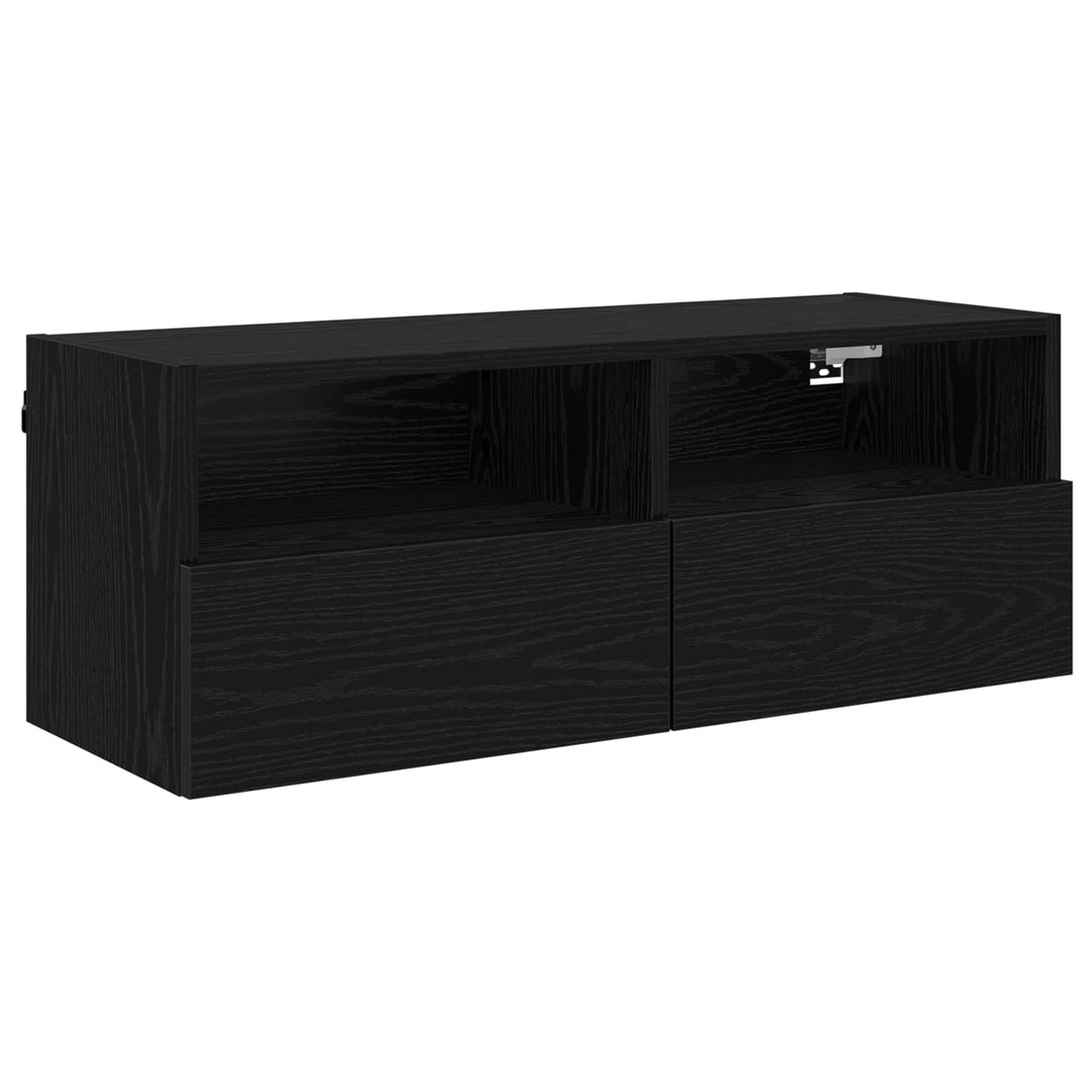 TV Væghylder 2 pcs Sort eg 80 x 30 x 30 cm Konstrueret træ