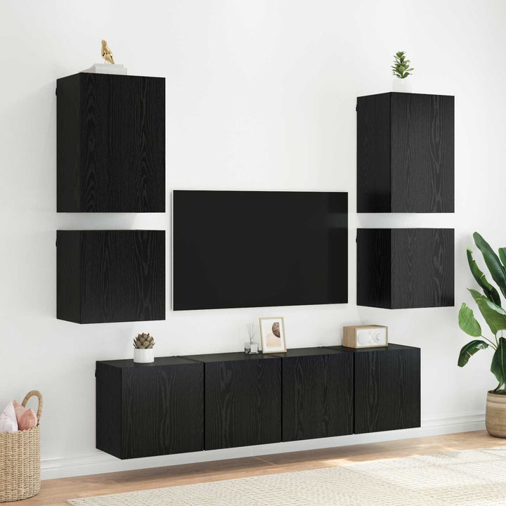 TV vægskab Vægmonteret Sort eg 40,5x30x40cm Konstrueret træ