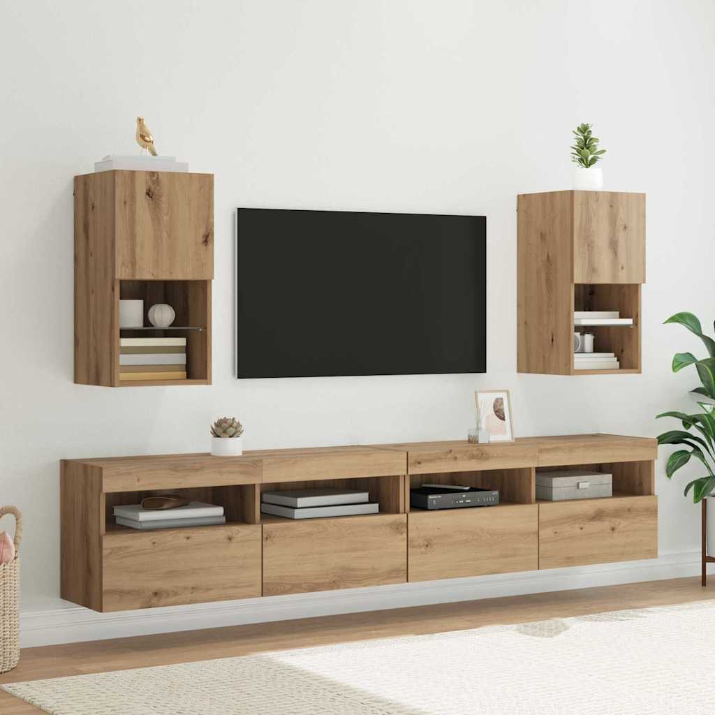 Væghængte TV skabe 2 pcs Artisan Egetræ Konstrueret træ