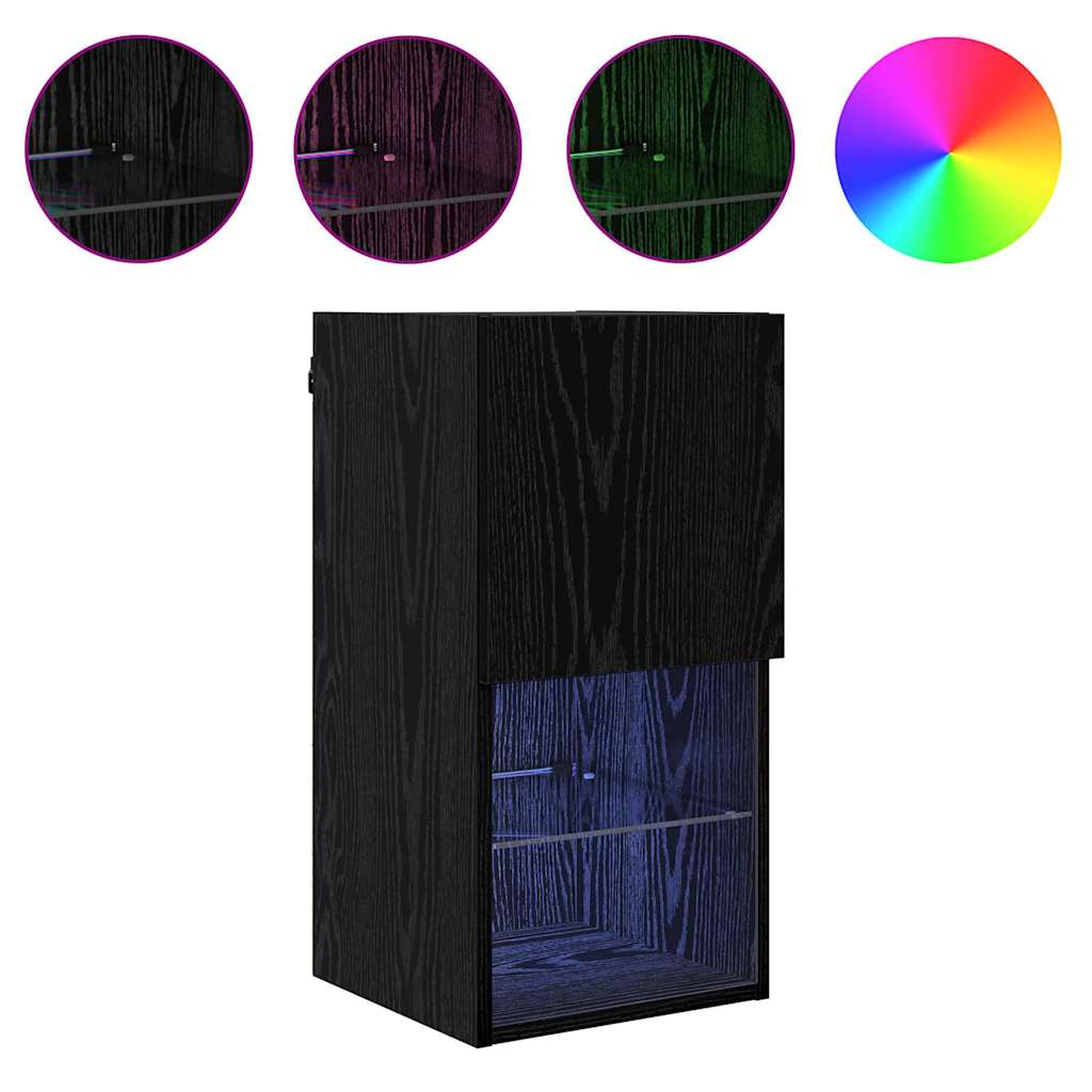 Væghængte TV skabe med LED 2 pcs Sort eg 30,5 x 30 x 60 cm