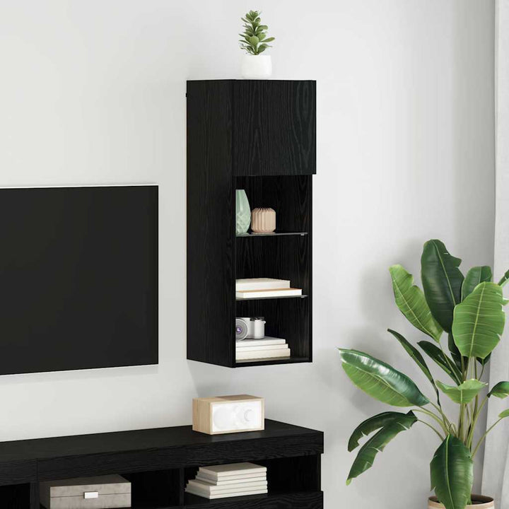 Væghængt TV Skab Sort eg 30,5 x 30 x 90 cm Konstrueret træ