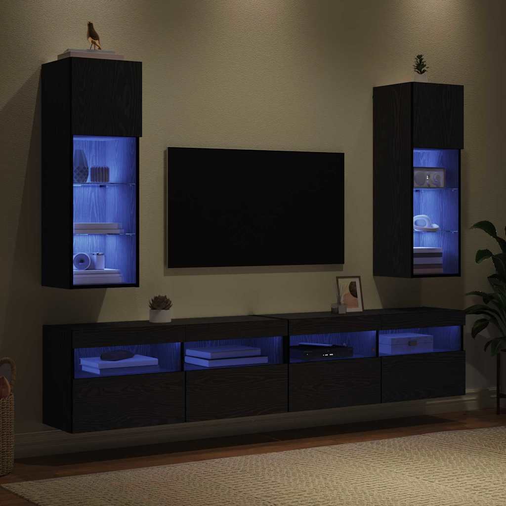 Væghængte TV skabe med LED 2 pcs Sort eg 30,5 x 30 x 90 cm