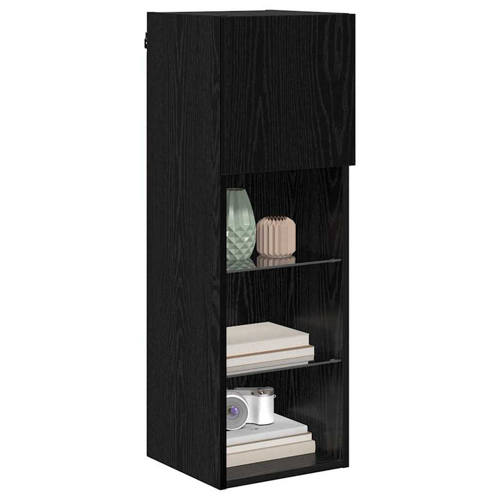 Væghængte TV skabe med LED 2 pcs Sort eg 30,5 x 30 x 90 cm