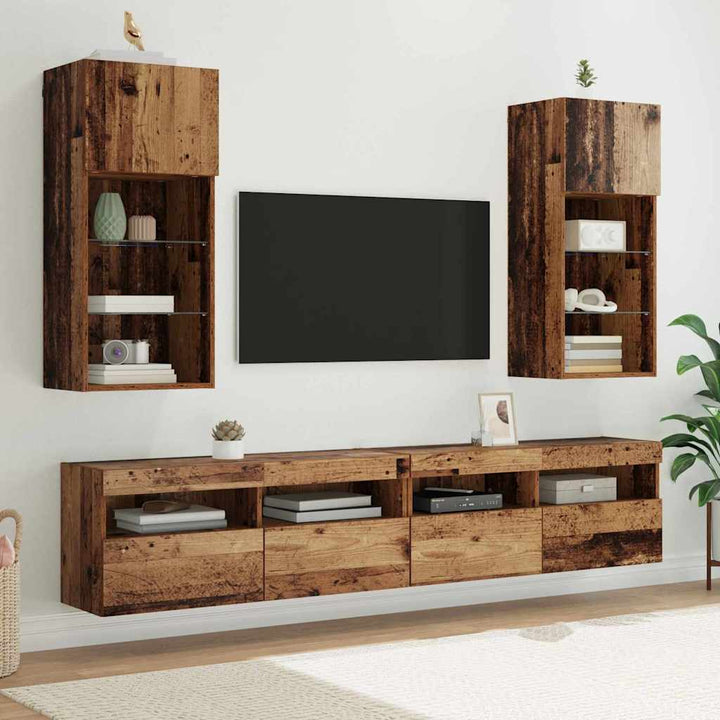 Væghængte TV skabe med LED 2 pcs Gammelt træ 40,5 x 30 x 90 cm