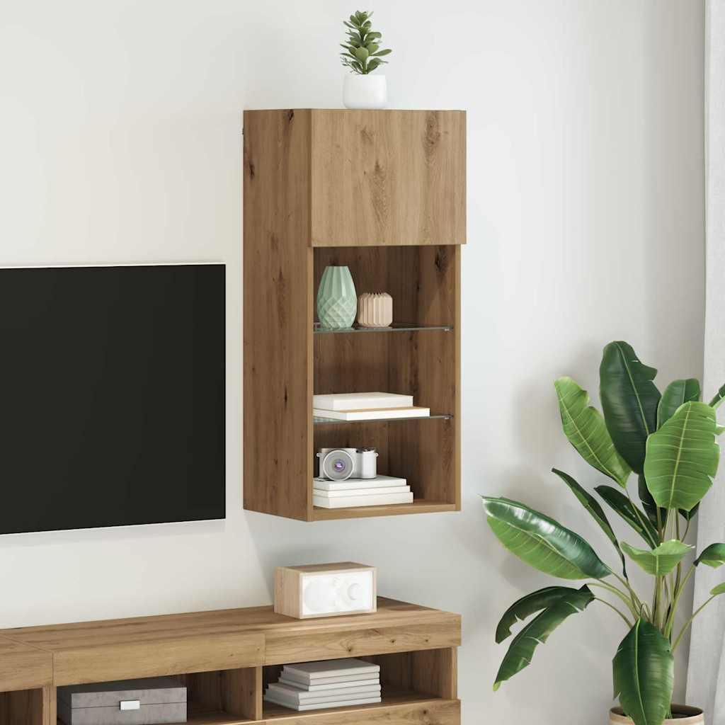 Væghængt TV Skab med LED Artisan Egetræ 40,5 x 30 x 90 cm