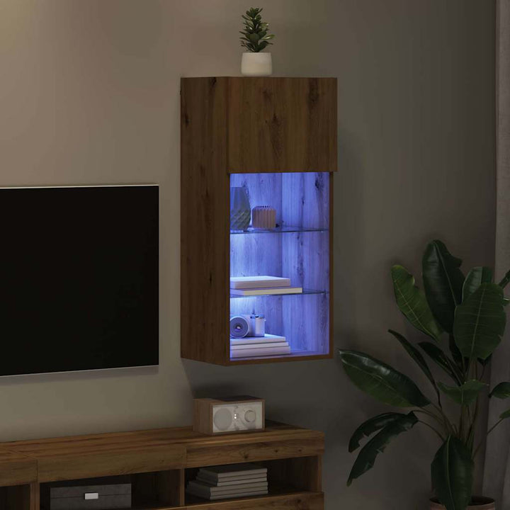 Væghængt TV Skab med LED Artisan Egetræ 40,5 x 30 x 90 cm