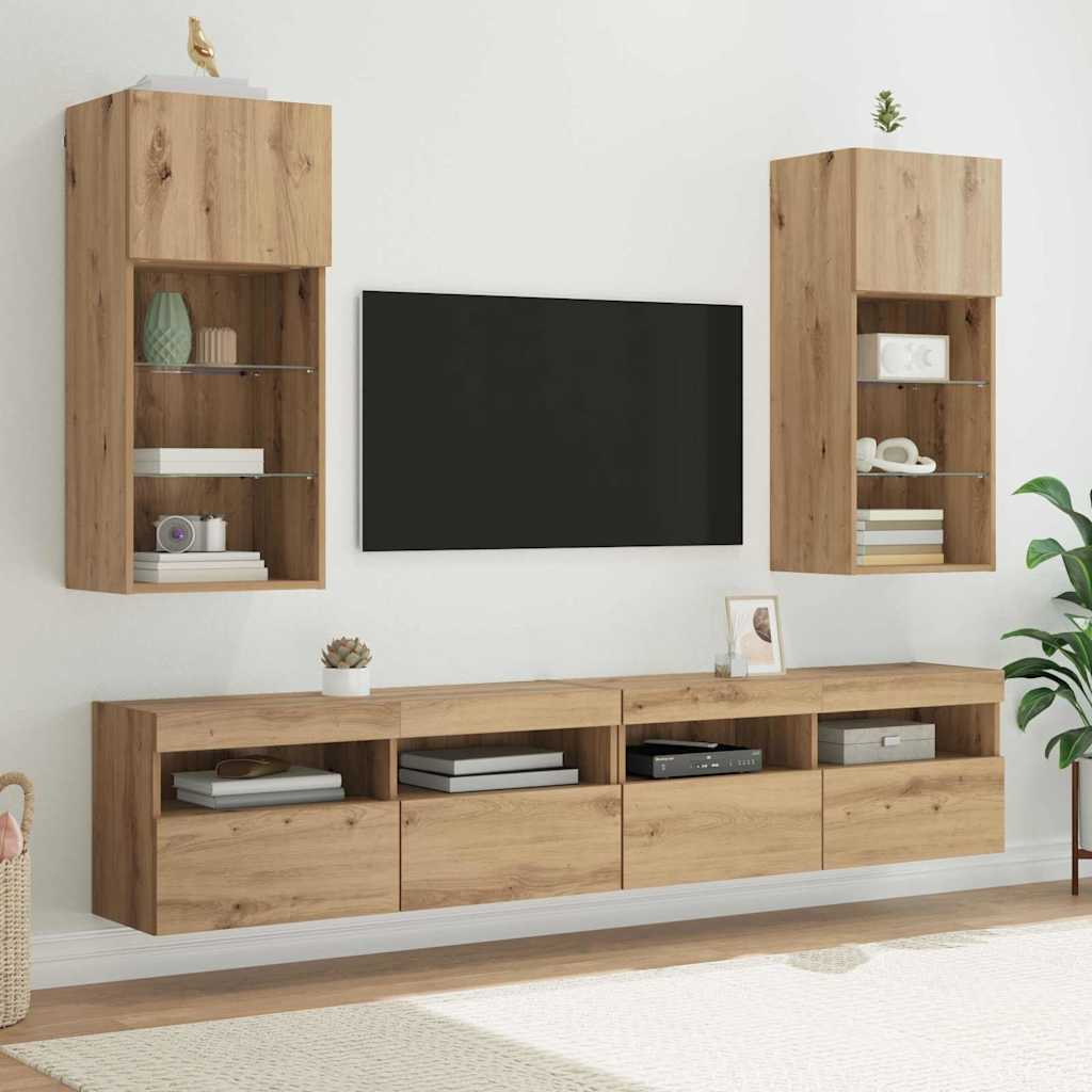 Væghængt TV Skab med LED Artisan Egetræ 40,5 x 30 x 90 cm