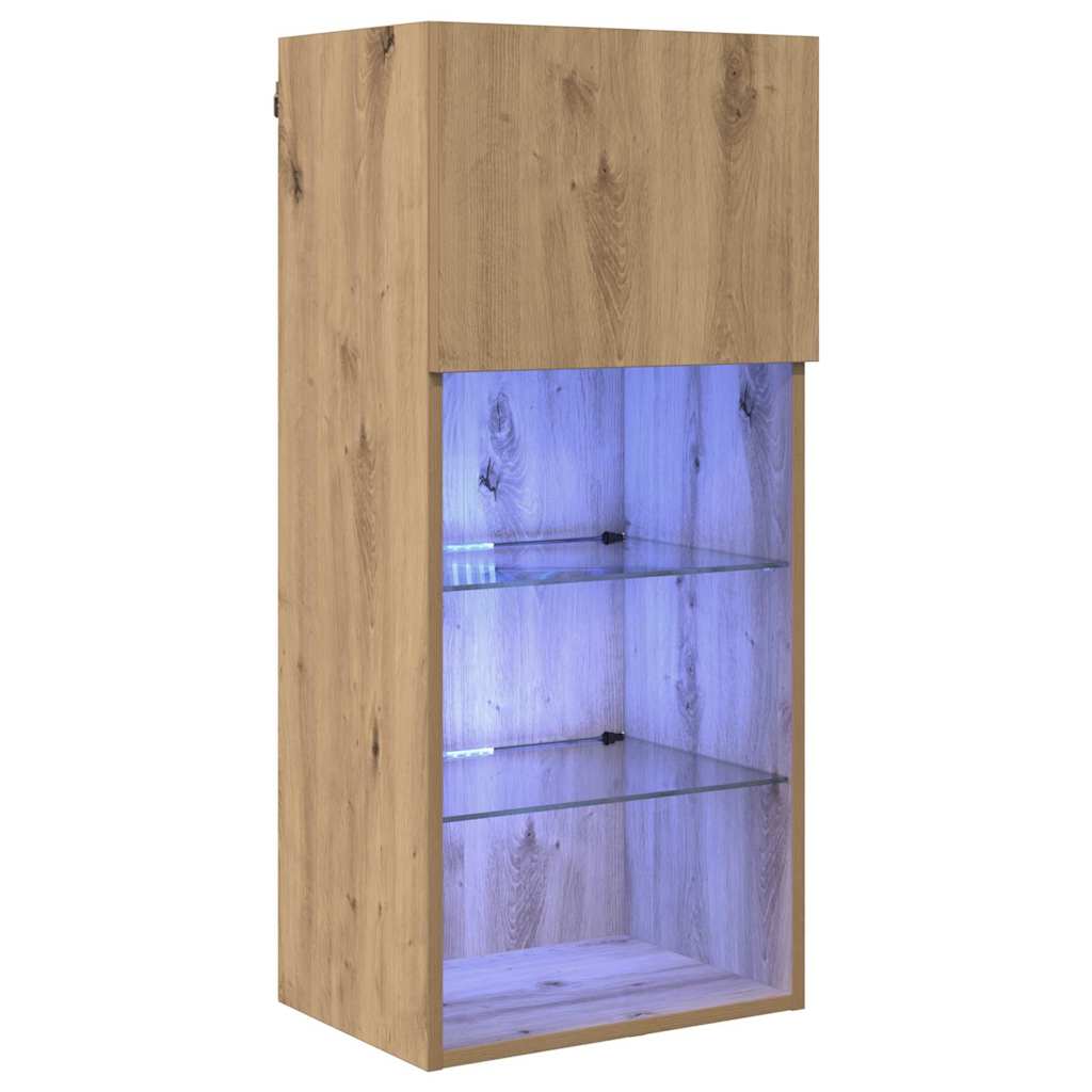Væghængt TV Skab med LED Artisan Egetræ 40,5 x 30 x 90 cm
