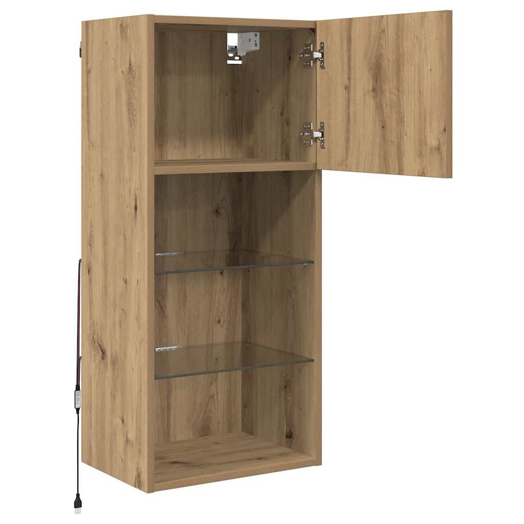 Væghængt TV Skab med LED Artisan Egetræ 40,5 x 30 x 90 cm