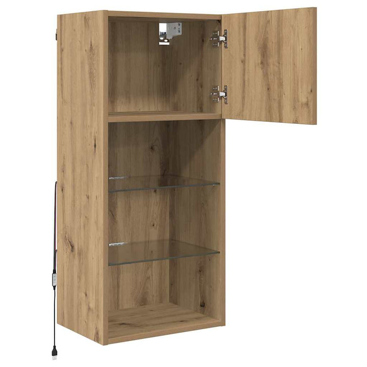 Væghængt TV Skab med LED Artisan Egetræ 40,5 x 30 x 90 cm