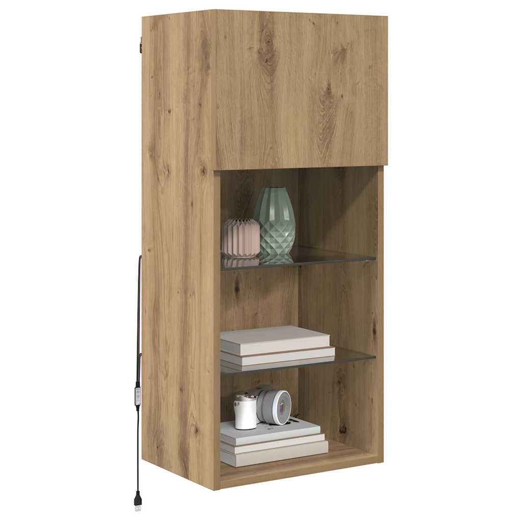 Væghængt TV Skab med LED Artisan Egetræ 40,5 x 30 x 90 cm