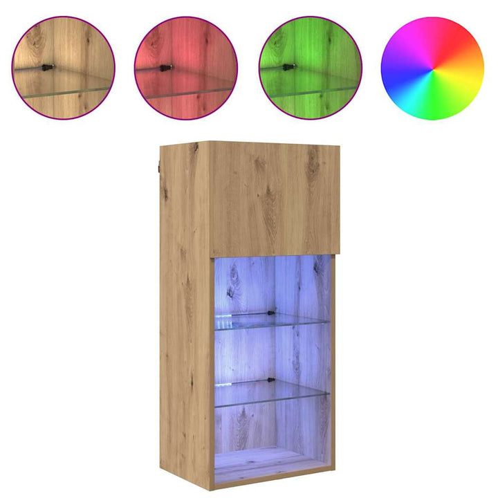 Væghængt TV Skab med LED Artisan Egetræ 40,5 x 30 x 90 cm