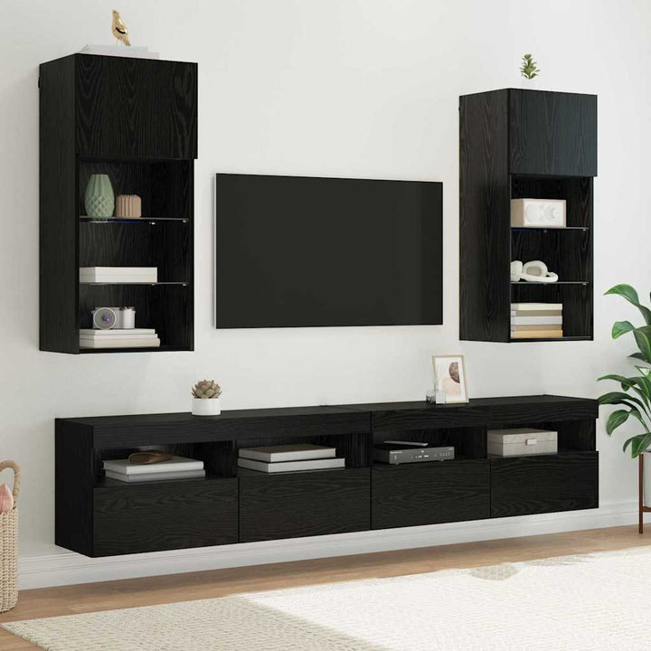 Væghængte TV skabe med LED 2 pcs Sort eg 40,5 x 30 x 90 cm